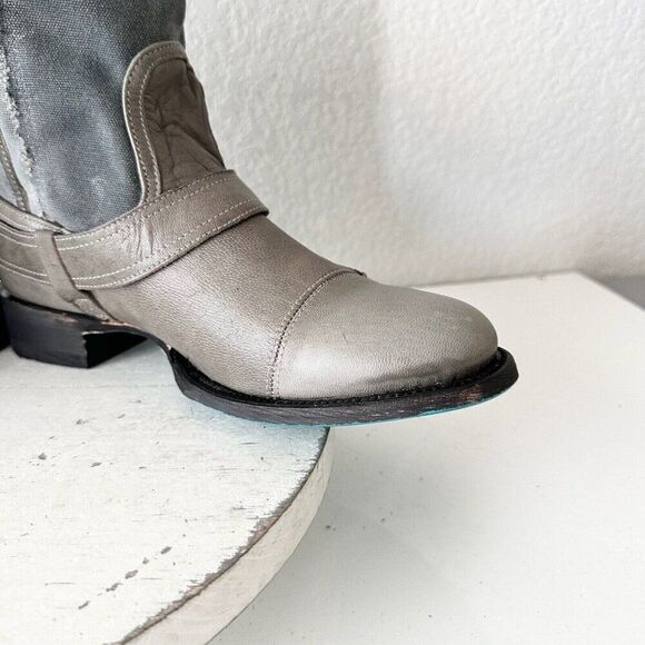 Lane Boots Women’s Gray Leather Canvas Mid-Calf Western Moto Style Zip Size 8.5 - Picture 9 of 13